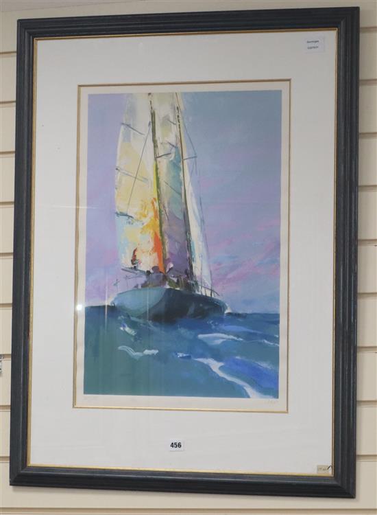 Donald Hamilton Fraser, limited edition print, Yacht at sea, signed in pencil, 239/295, 61 x 42cm